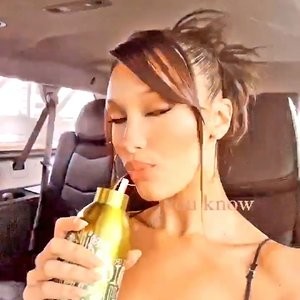 Bella Hadid Shows Off Her Tits in a Car (5 Pics + GIF & Video) - Leaked Nudes
