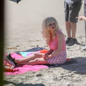 Emmy Rossum Films Scenes as the Iconic Angelyne on the Beach in Malibu (60 Photos) - Leaked Nudes